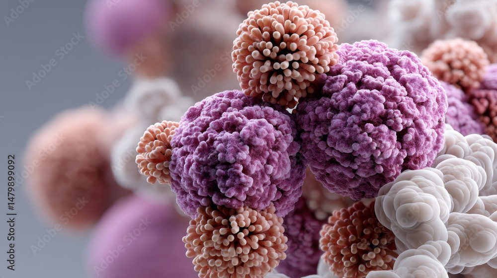 Poster cellular structures displaying intricate details and vibrant colors, showcasing beauty of biological