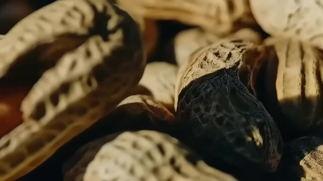 Close-Up Look at a Pile of Peanuts with One Broken Shell and Exposed Nut