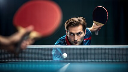 Close-up of table tennis player in motion during a game