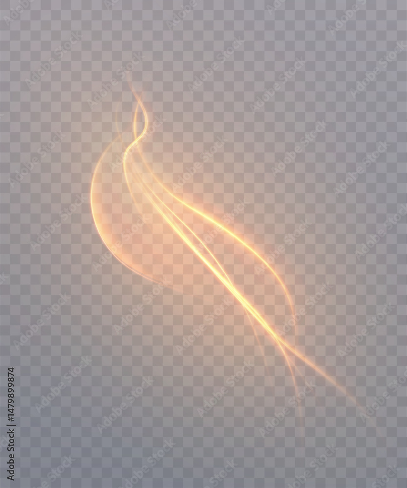 Poster Curved orange light trail with transparent glow and motion blur. Dynamic swirl effect for UI elements, magical energy streams, or decorative digital compositions.

