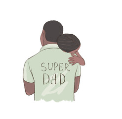 Hand drawn illustration of black father holding daughter. Illustration on a transparent background. Father's day.
