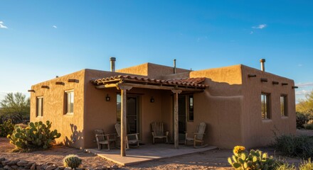 Southwestern adobe house desert sun warmth tranquility perfect escape