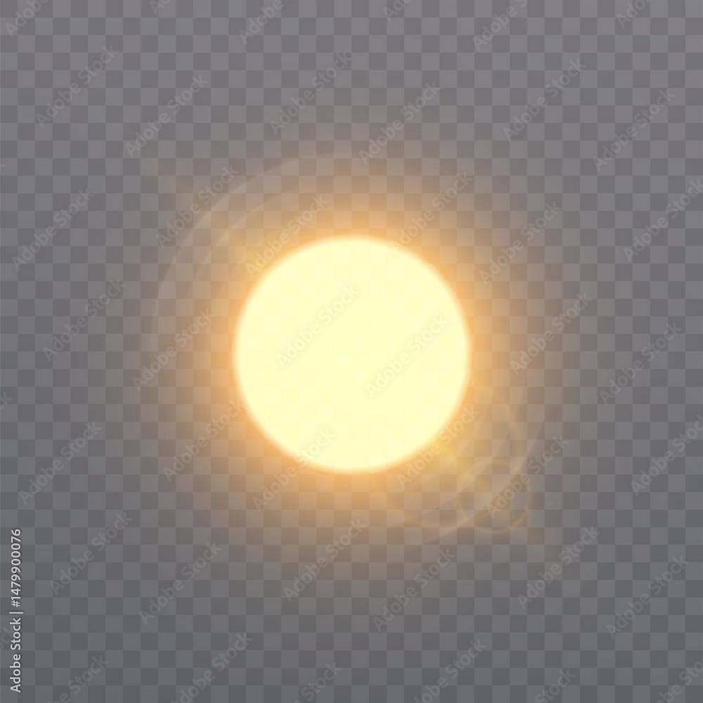 Aufkleber Bright circular yellow light source with warm glow and transparent background. Ideal for use in sunrise effects, sun icons, lighting overlays, or magical energy design elements.

