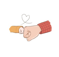 Fists of father and child with heart hand-drawn illustration on a transparent background.