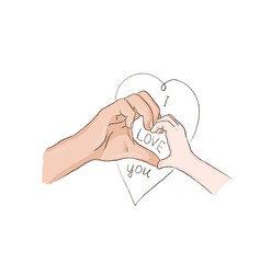 Hands parent and child forming heart hand-drawn illustration