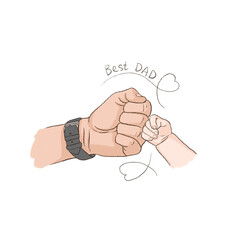 Fists of father and child with heart hand-drawn illustration on a transparent background.