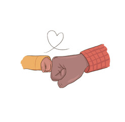 Fists of black father and child with heart hand-drawn illustration on a transparent background.