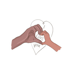 Black hands parent and child forming heart hand-drawn illustration