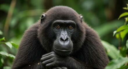 Obraz premium Majestic Bonobo Contemplative Gaze Untamed Beauty African Rainforest