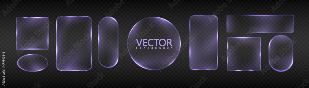 Aufkleber set of glowing neon frames in purple tones on transparent background. vivid frames are suitable for 