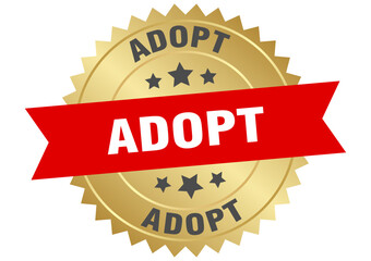 adopt. adopt round red and gold label isolated on transparent background