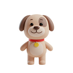 Adorable 3D Rendered Cartoon Puppy Dog with Red Collar and Golden Tag: A Delightful Digital Pet