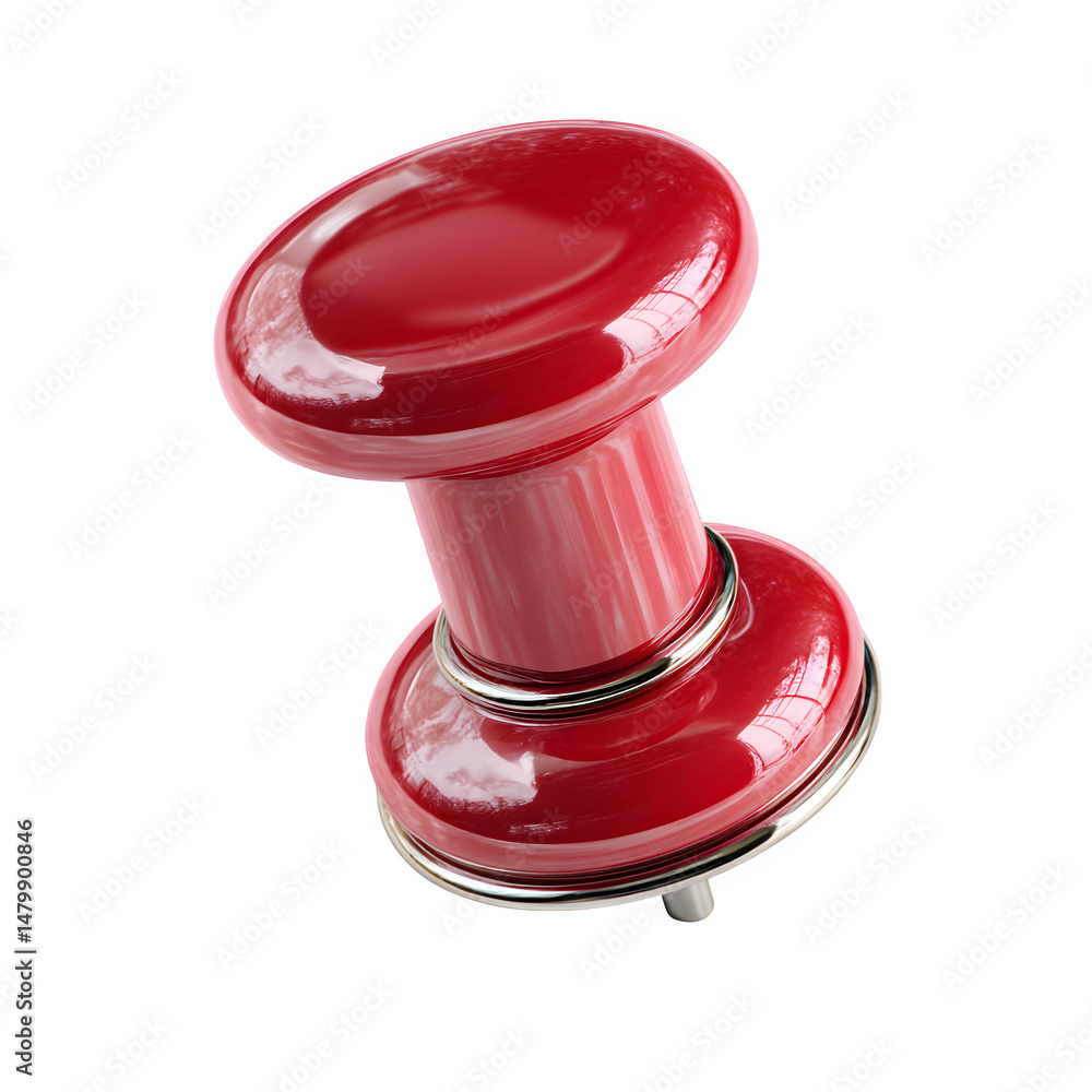 Poster simple red push pin with shiny finish, featured against white background, suitable for design themes