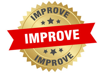 improve. improve round red and gold label isolated on transparent background