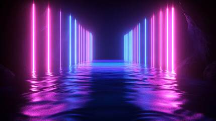 Water wave reflection under neon lights future city light shadow background