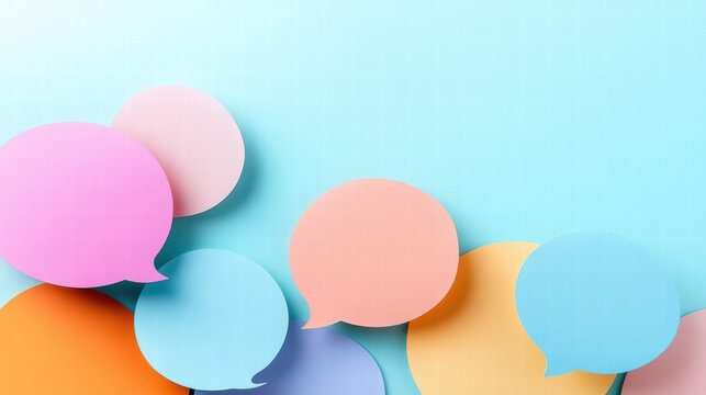A colorful array of speech bubbles on a blue background