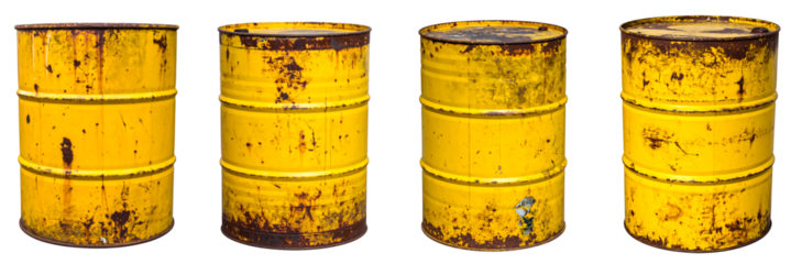 Yellow and Rusty Metal Barrel, PNG set, Transparent background