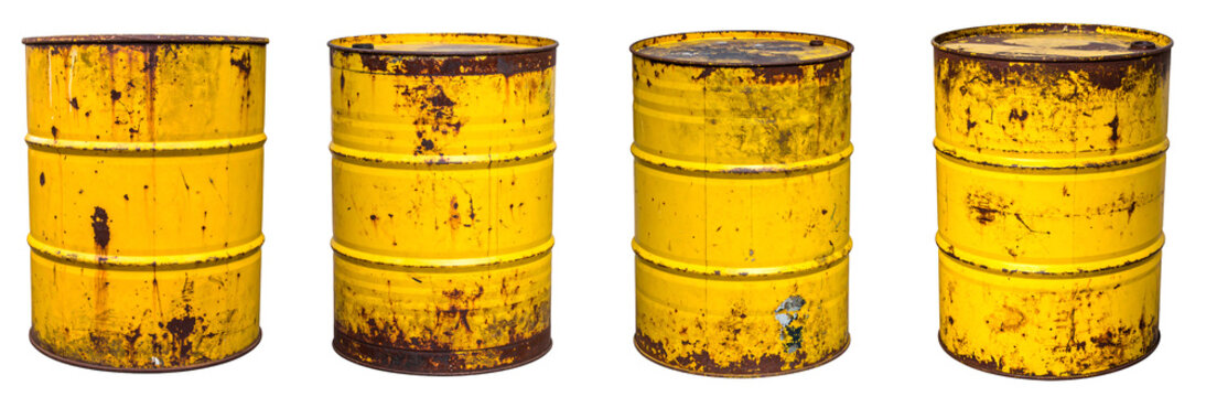Yellow and Rusty Metal Barrel, PNG set, Transparent background - Powered by Adobe