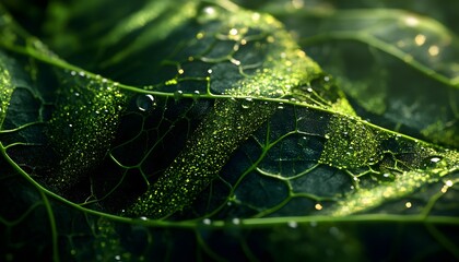 Close-up view of a leaf's intricate vein structure.