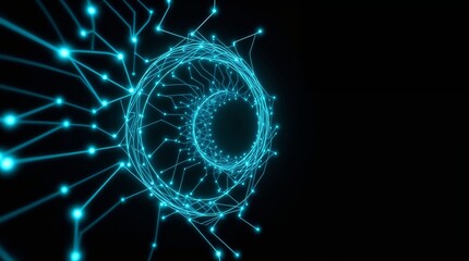 Abstract blue digital spiral design with glowing network connections  