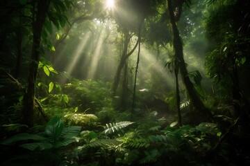 Sunbeams in Lush Rainforest. (2)