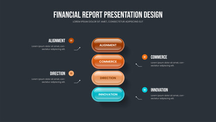 Market Review 4 Step Infographic Slideshow Design. Sales Planning Slide Template Vector Illustration. Professional Analysis Four Element Diagram Frame Layout.