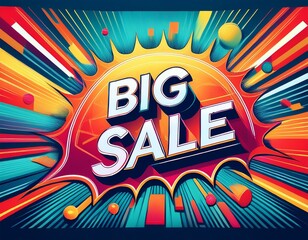 a bold graphic announcing a big sale with dynamic colors and a striking design aimed at attracting attention to promotional offers