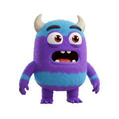 Fototapeta premium Adorable 3D Rendered Fuzzy Monster with Horns: A Surprised Expression