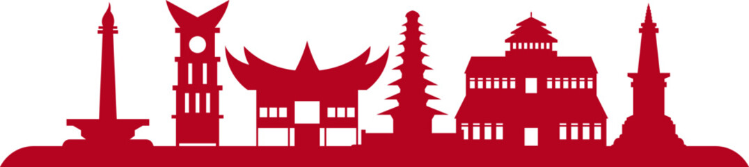 Indonesian Building Monuments Silhouette