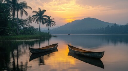 Peaceful Sunrise Over a Tropical Lake