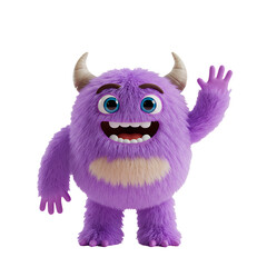 Fototapeta premium Adorable Purple Furry Monster Waving Hello A Friendly 3D Rendered Cartoon Creature