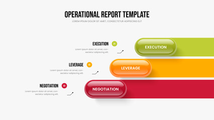 Corporate Launch Three Element Diagram Slide Layout. Consulting Campaign Slideshow Template Vector Illustration. Enterprise Briefing 3 Option Infographic Frame Design.