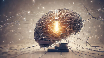 Creative concept of human brain. Abstract brain concept  Creative brain concept background, Concept of Thinking. AI generated image