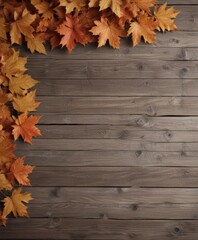 Obraz premium Crisp maple leaves arranged on weathered wooden surface , brown, fall foliage