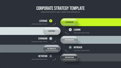 Product Performance 5 Step Infographic Presentation Template. Advertising Briefing Frame Layout Vector Illustration. Business Review Five Option Diagram Slideshow Design.