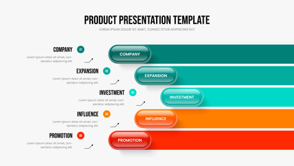 Corporate Planning Five Element Diagram Slide Design. Enterprise Forecast Presentation Layout Vector Illustration. Modern Overview 5 Option Infographic Slideshow Template.