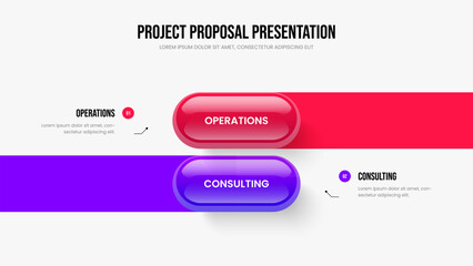 Advertising Plan 2 Option Infographic Slideshow Template. Service Briefing Presentation Design Vector Illustration. Business Forecast Two Step Diagram Slide Layout.