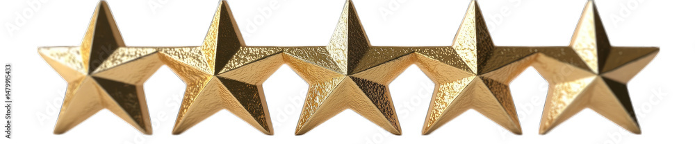 Poster five gold stars in a row on a transparent background the stars are shiny and have a slight 3d effect