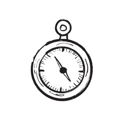 Compass with directional markings as a symbol of navigation in black brush stroke texture isolated on white. Hand drawn vector sketch illustration in vintage charcoal ink. Travel equipment