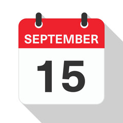 September 15 Daily Calendar. Red Theme on White Background