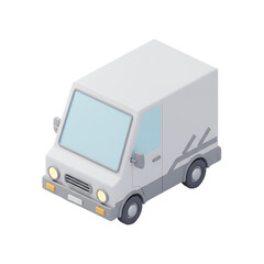 Isometric 3D Model of a White Delivery Van:  A Simple Low-Poly Design for  Logistics and Transportation