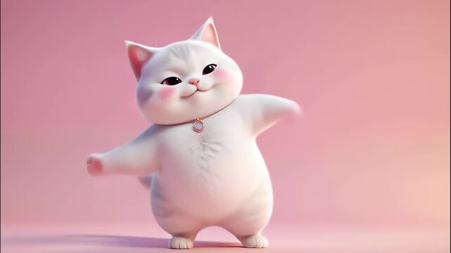 Cute kitten dancing on a pink background