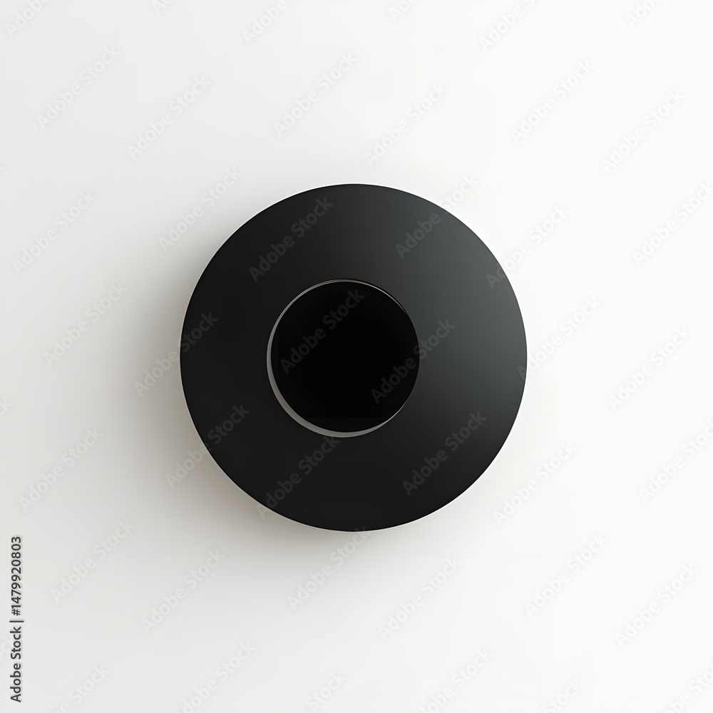 Poster circular black object with a dark inner circle on a white background.