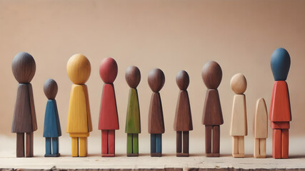 Colorful  Wooden figure peg dolls. creative thinking and human resources, Recruitment employee concept  AI generated image, ai