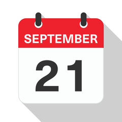 Fototapeta premium September 21 Daily Calendar. Red Theme on White Background
