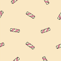 Marshmallow. Candies and sweets. Seamless pattern for wrapping paper, background, textile. Vector illustration for print, sticker, icon.