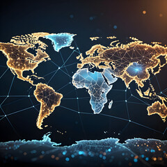 Continent world map. Outline World Map Background. Global network connection.