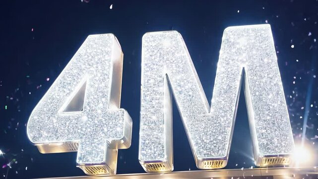 Sparkling 4m sign illuminating night sky above building