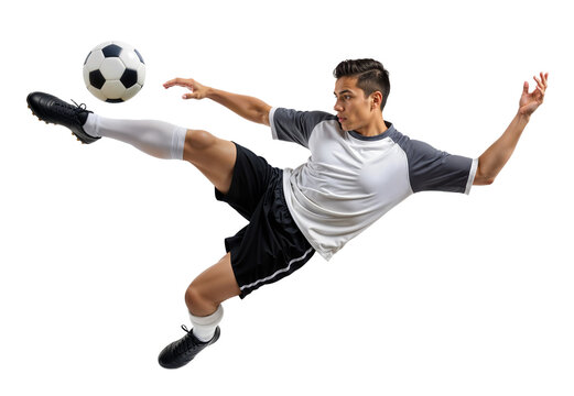 Dramatic overhead sideways scissor kick on a ball by soccer athlete