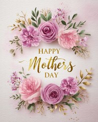 Watercolor Floral Mother's Day Greeting Card: Pink, Purple & Gold Design